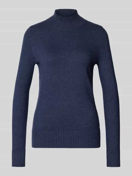 Sweter z dzianiny o kroju regular fit ze stójką Christian Berg Woman granatowy