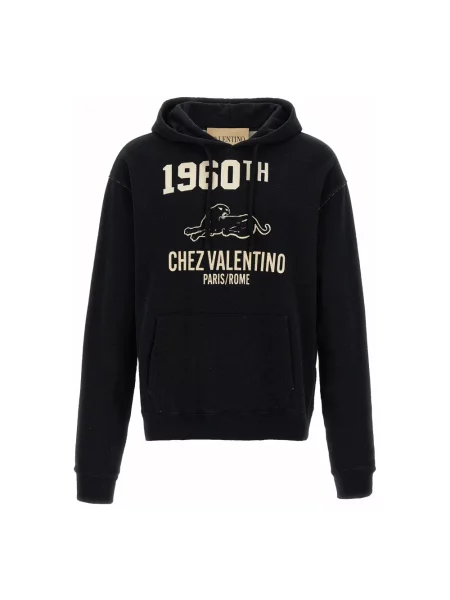 Lniana bluza z kapturem Valentino czarna