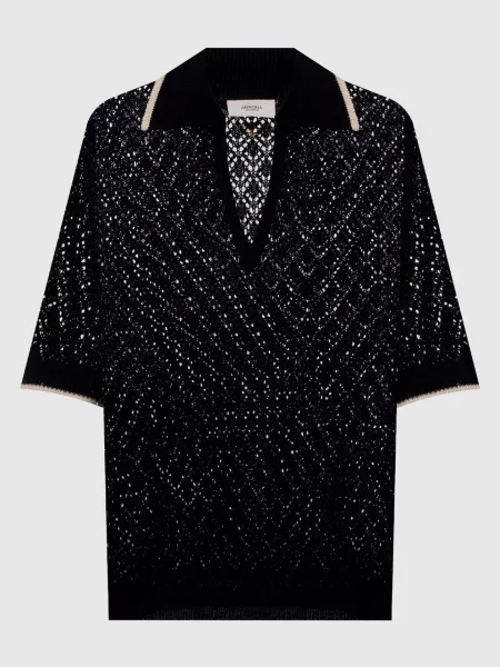 Ажурний топ з коміром-поло Agnona чорний