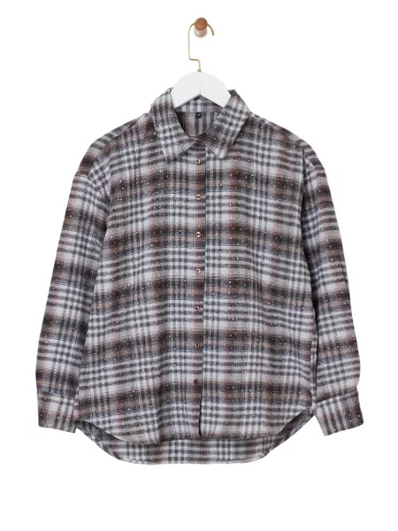 Trendyol Bluza temno rjava / svetlo siva črna