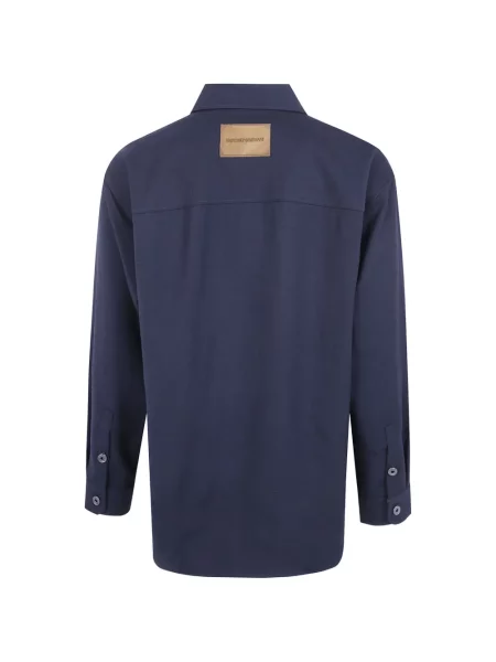 Vlněná košile Emporio Armani s autogramem modrá