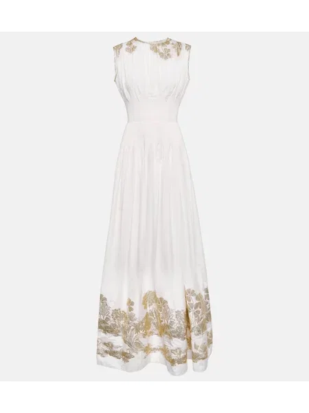 Rochie maxi Costarellos cu broderie din jacard de costum alb