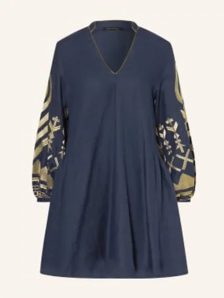 Greek Archaic Kori Sukienka Plażowa Feather Z Lnu blau złota