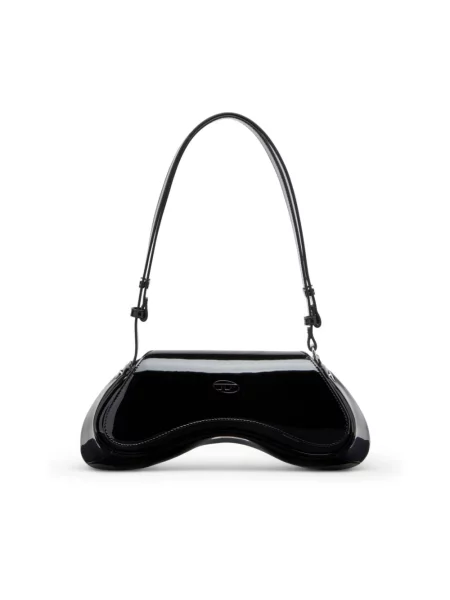 Lakierowana lniana torebka crossbody Diesel czarna