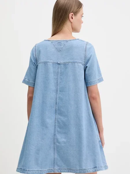 Tommy Jeans sukienka rozkloszowana jeansowa niebieska