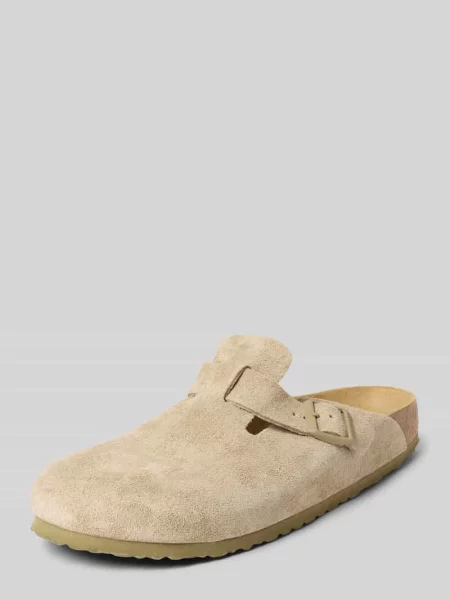 Kapcie skórzane ze sprzączką model ‘Boston’ Birkenstock khaki