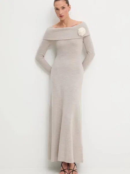 Blugirl Blumarine sweter wełniany maxi dopasowana beżowy
