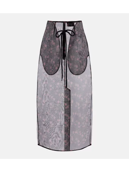 Fustă midi Simone Rocha cu model floral până la genunchi negru