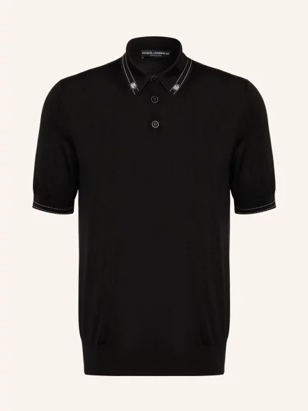 Dolce & Gabbana Dzianinowa Koszulka Polo Z Jedwabiu schwarz czarna