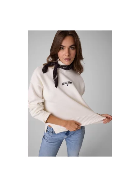 Pulover Guess clasic de lână alb