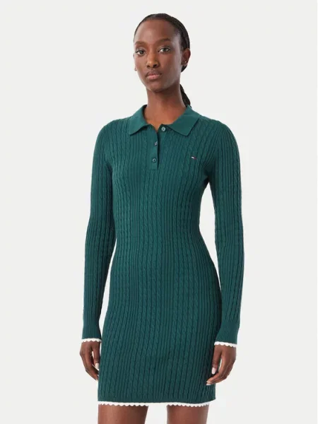Tommy Jeans Pletena obleka Temno zelena