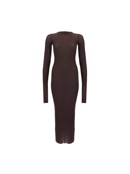 Sukienka maxi Rick Owens z długim rękawem ze sznurkiem brązowa