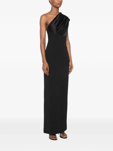 Rochie maxi Solace London drapată cu un umăr gol negru