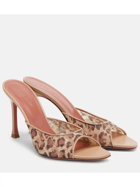 Mules Amina Muaddi s potiskom z leopardjim vzorcem s čipko bež
