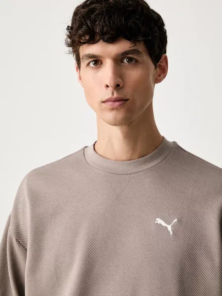 Puma melegítőfelső férfi pamuttal Essentials Elevated bézs