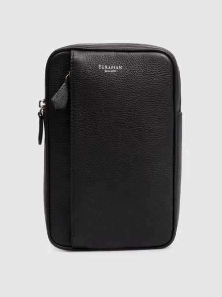 Кожаная сумка Serapian с принтом черная