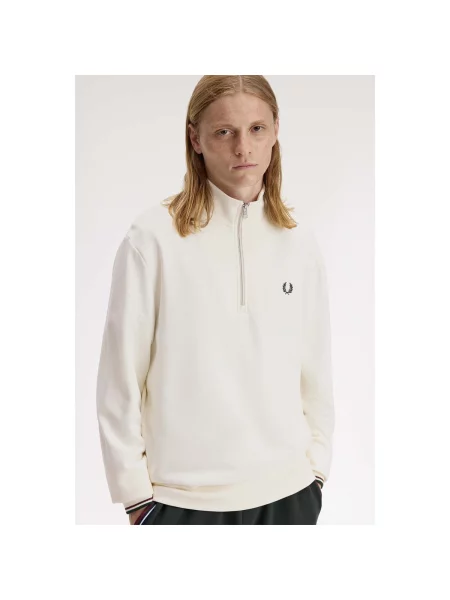 Hanorac cu fermoar Fred Perry alb