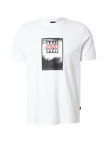 BOSS Tricou roz / negru alb