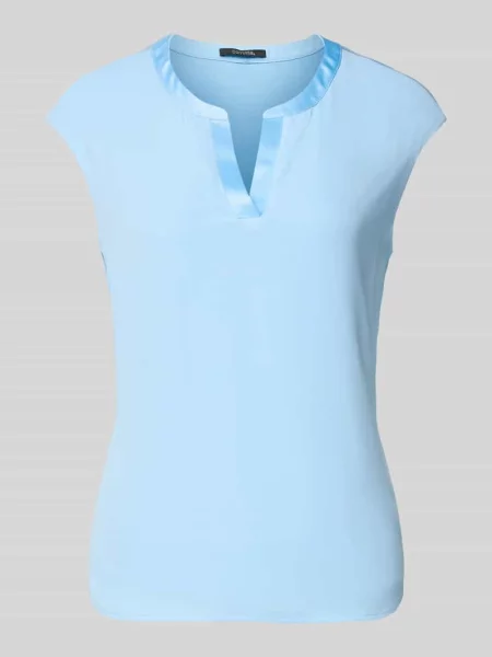 T-shirt z mieszanki i elastanu z dekoltem w serek Comma niebieska