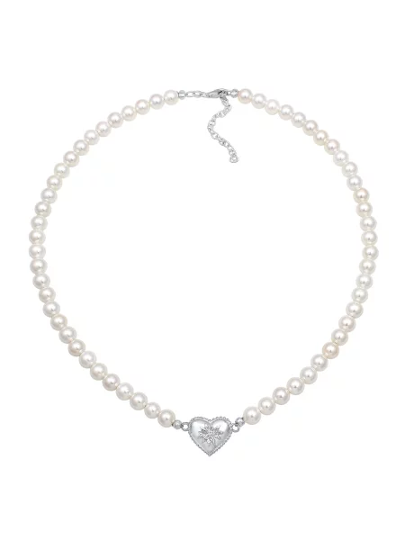 ELLI Verižica Edelweiss Herz srebrna / biserno bela