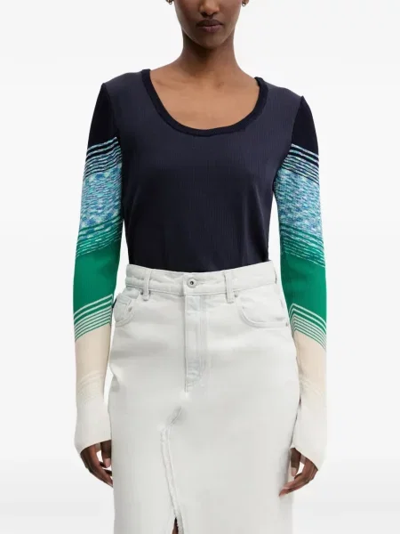 Lung top Desigual cu dungi albastru