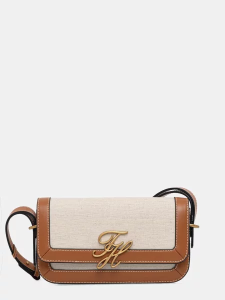 Tommy Hilfiger Geantă Th Script Flap Crossover Canvas Crem bej