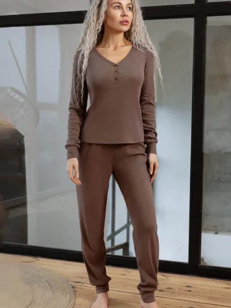 Пижама Leinle с длинным рукавом коричневая