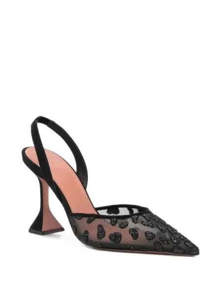 Pantofi cu toc Amina Muaddi cu imagine cu model leopard plasă negru