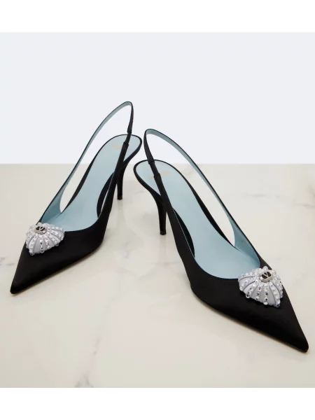 Pantofi cu toc Valentino Garavani de catifea slingback negru