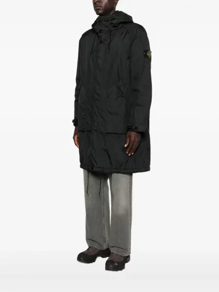 Palton Stone Island cu glugă cu strasuri negru