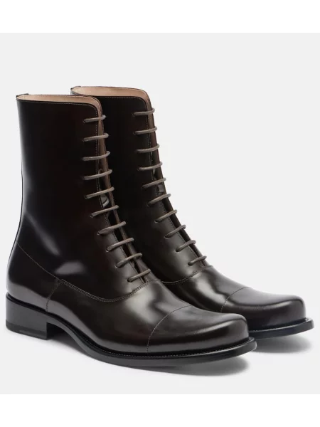 Botine The Row cu șireturi din piele maro