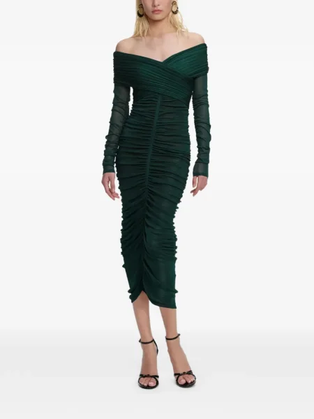 Rochie midi Self-portrait drapată până la genunchi de costum verde