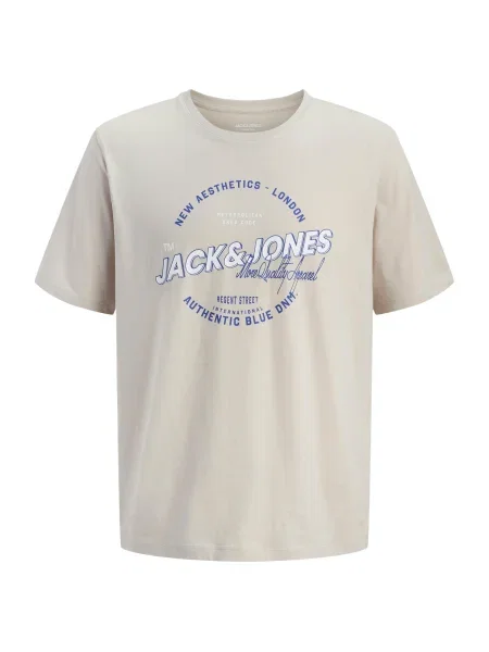 JACK & JONES Tricou ecru / albastru închis alb
