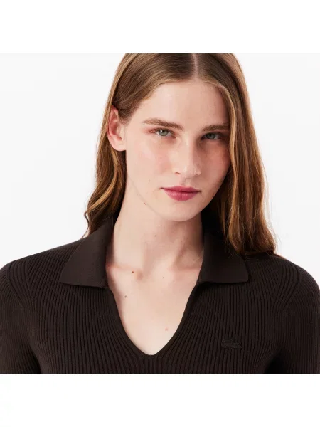 Lacoste Sweter Z Kołnierzykiem Polo Z Krótkim Rękawem Slim Fit brązowy