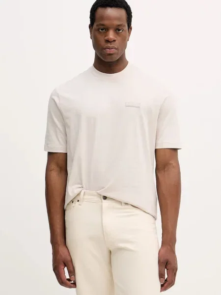 Тениска Armani Exchange с апликация бежово
