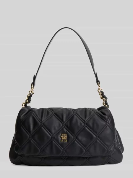 Torebka do ręki z łańcuszkami i detal z logo Tommy Hilfiger czarna