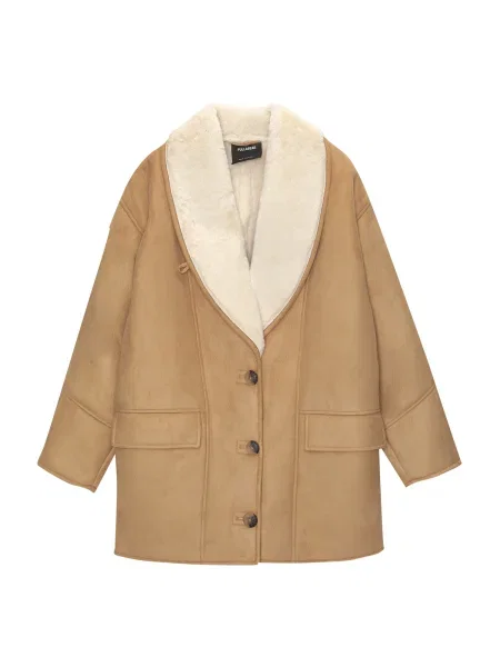 Pull&Bear Prehoden plašč med / volneno bela