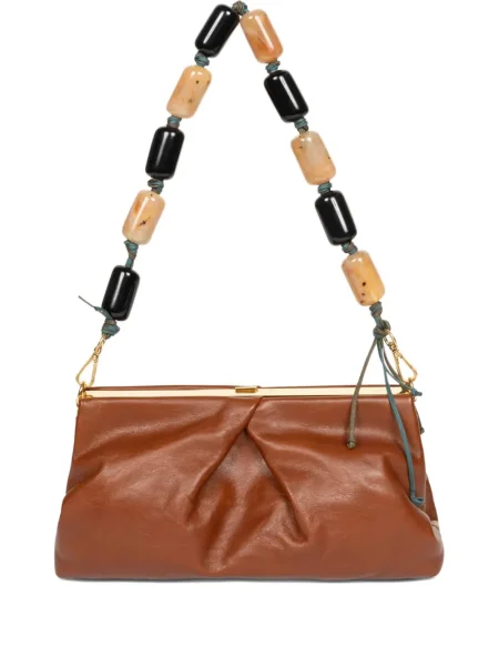 Кожена чанта тип портмоне Dries Van Noten мъниста кафяво