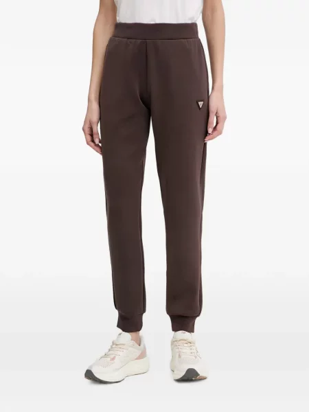 Pantaloni Guess alergare cu autograf maro