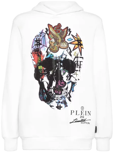 Hanorac cu glugă Philipp Plein cu imagine alb