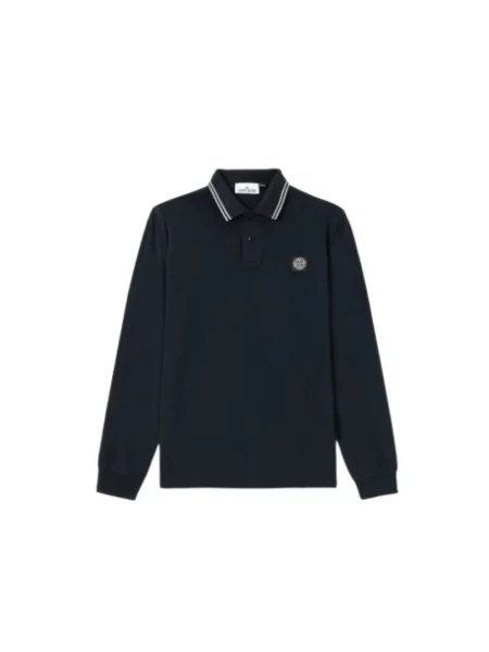 Długa koszulka polo Stone Island z długim rękawem z kamieniami niebieska