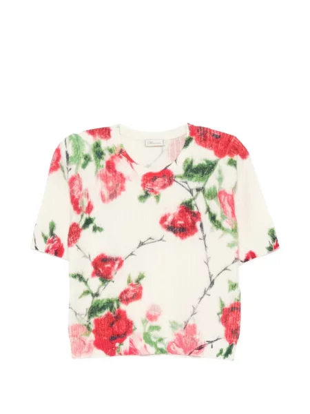 Pulover Blumarine cu model floral tricotate cu imagine roz