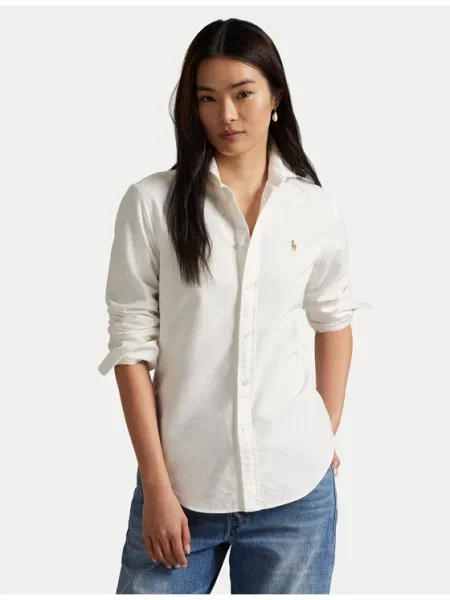 Bluzka koszulowa z wyhaftowanym logo model ‘Kendal’ Polo Ralph Lauren biała