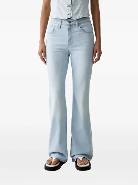 Pantaloni scurți din denim Levi's® din dantelă zdrențuiți cu talie înaltă albastru