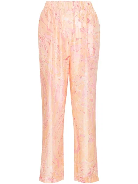 Pantaloni Forte_forte de mătase cu imagine cu imprimeu abstract roz