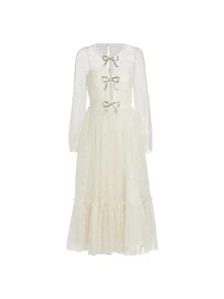 Sukienka midi Saloni tiulowa do kolan beżowa