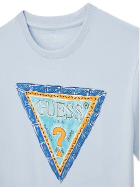 Guess Marškinėliai Žydra Regular Fit mėlyna