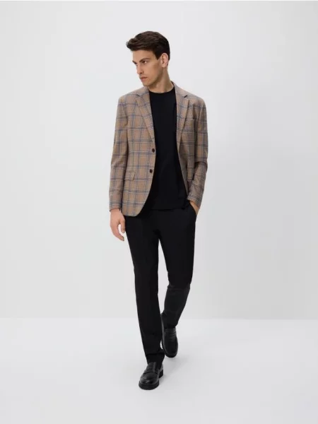 Reserved Marynarka slim fit w kratę beżowy