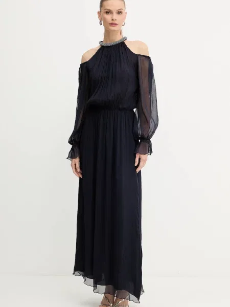 Luisa Spagnoli rochie de matase bleumarin maxi evazați