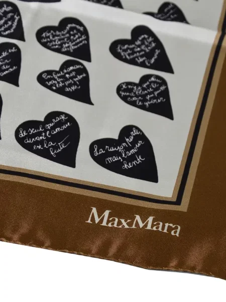 Копринен шал Max Mara с принт със сърца кафяво